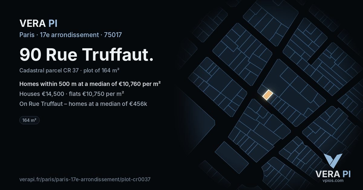 90 Rue Truffaut, 17e arrondissement at night – the plot lit, the parcels around coloured by the prices near them