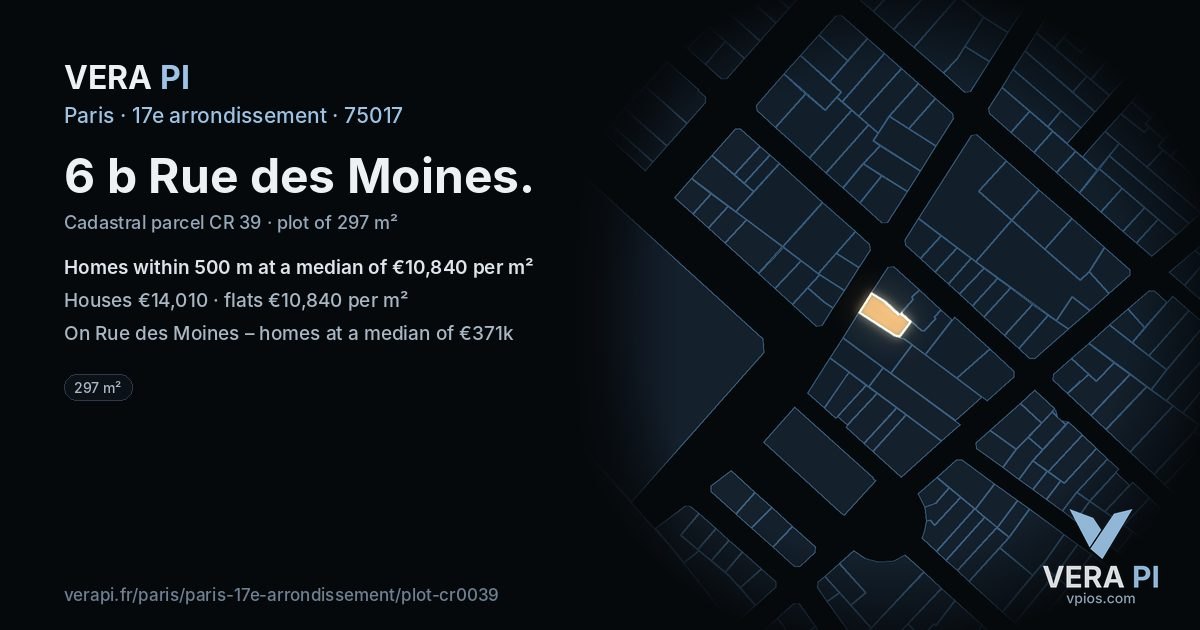 6 b Rue des Moines, 17e arrondissement at night – the plot lit, the parcels around coloured by the prices near them