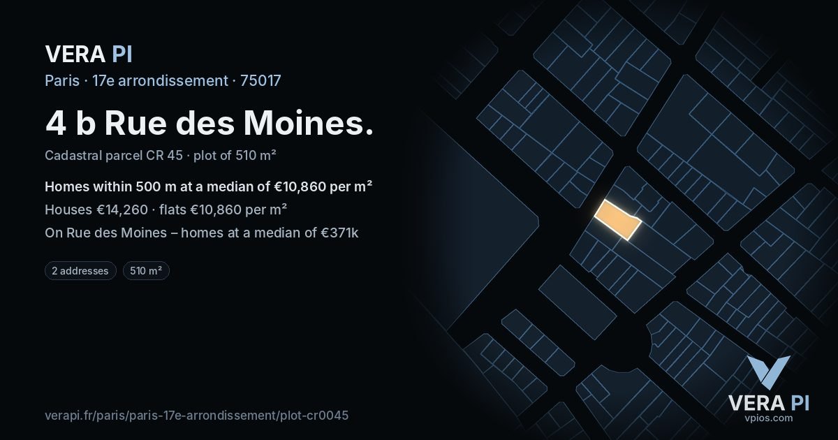 4 b Rue des Moines, 17e arrondissement at night – the plot lit, the parcels around coloured by the prices near them
