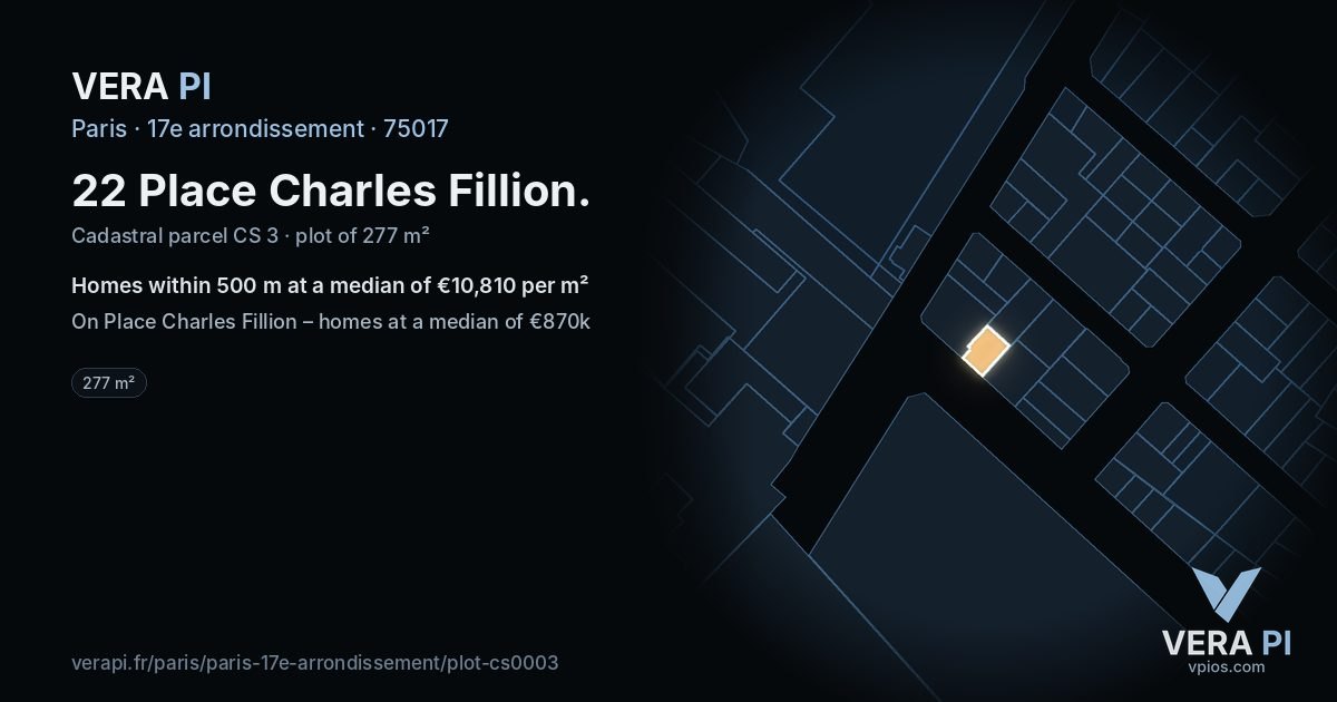 22 Place Charles Fillion, 17e arrondissement at night – the plot lit, the parcels around coloured by the prices near them