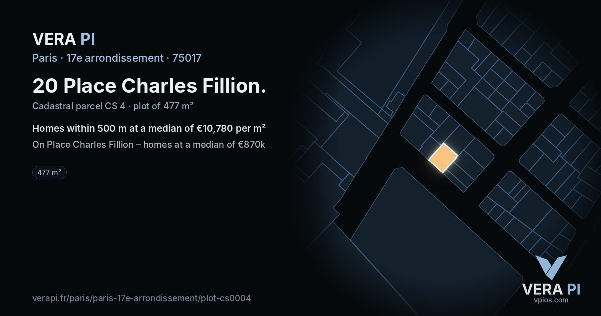 20 Place Charles Fillion, 17e arrondissement at night – the plot lit, the parcels around coloured by the prices near them