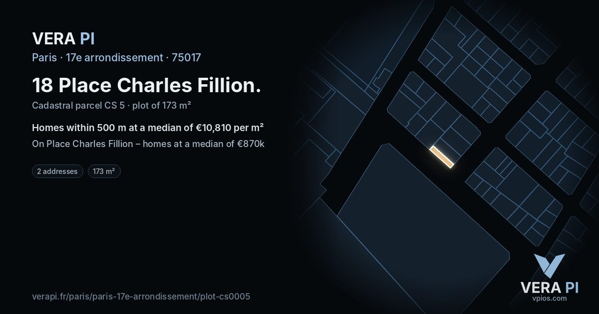 18 Place Charles Fillion, 17e arrondissement at night – the plot lit, the parcels around coloured by the prices near them