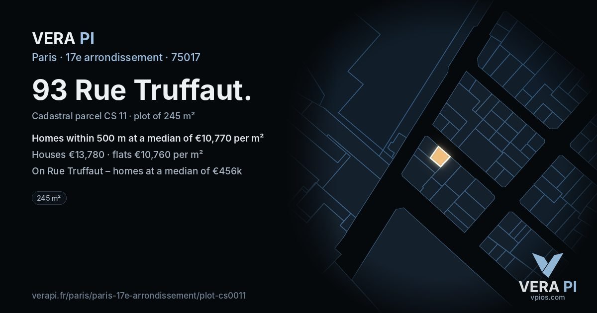 93 Rue Truffaut, 17e arrondissement at night – the plot lit, the parcels around coloured by the prices near them