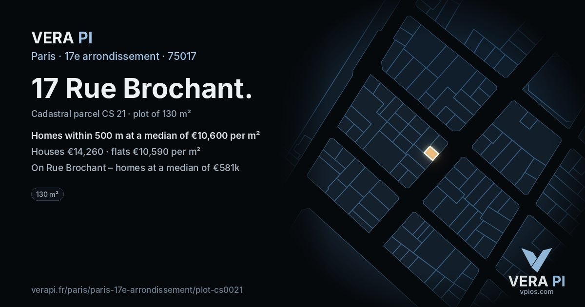 17 Rue Brochant, 17e arrondissement at night – the plot lit, the parcels around coloured by the prices near them