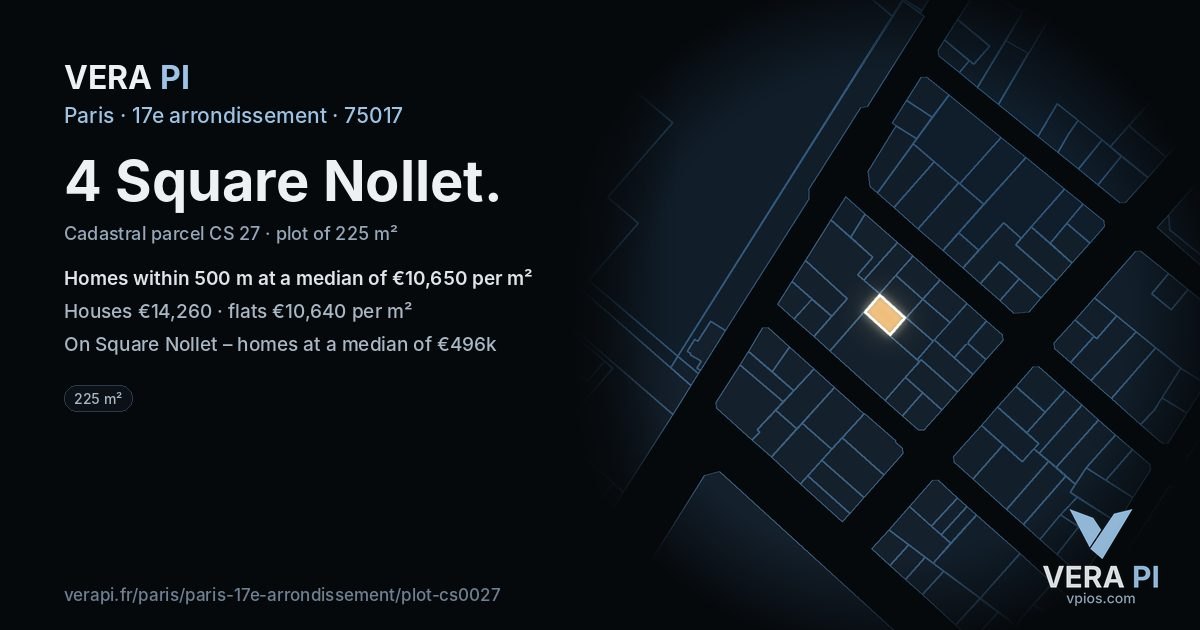 4 Square Nollet, 17e arrondissement at night – the plot lit, the parcels around coloured by the prices near them