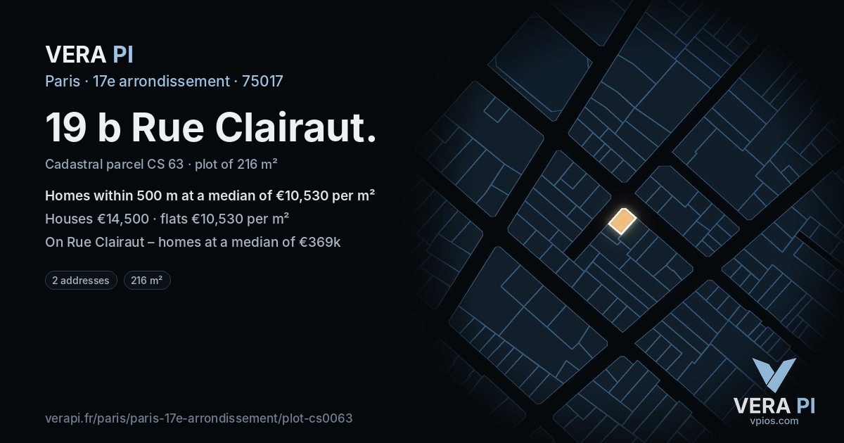 19 b Rue Clairaut, 17e arrondissement at night – the plot lit, the parcels around coloured by the prices near them