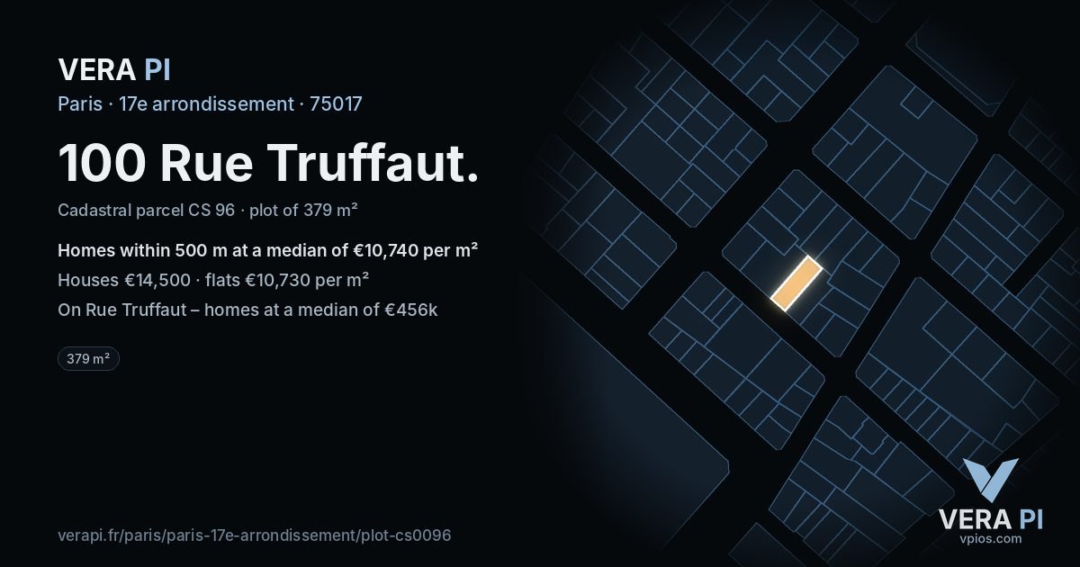 100 Rue Truffaut, 17e arrondissement at night – the plot lit, the parcels around coloured by the prices near them