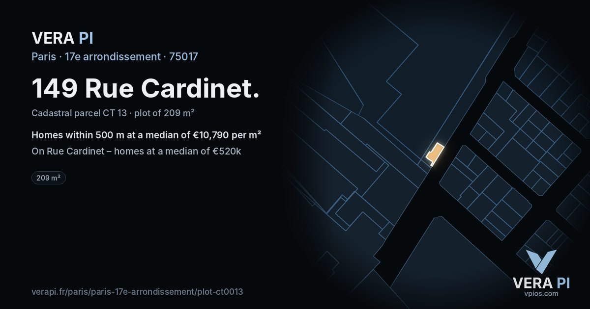 149 Rue Cardinet, 17e arrondissement at night – the plot lit, the parcels around coloured by the prices near them