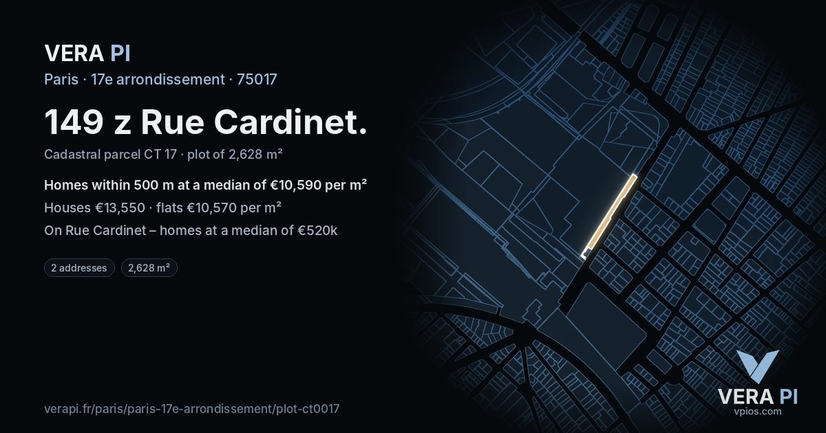 149 z Rue Cardinet, 17e arrondissement at night – the plot lit, the parcels around coloured by the prices near them