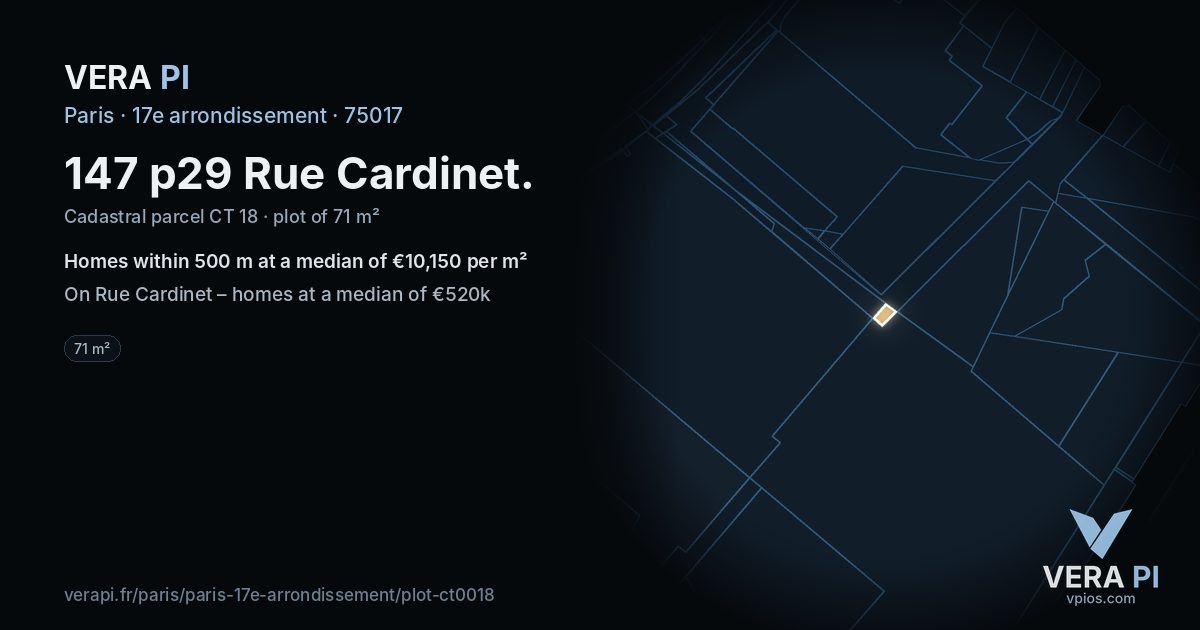 147 p29 Rue Cardinet, 17e arrondissement at night – the plot lit, the parcels around coloured by the prices near them