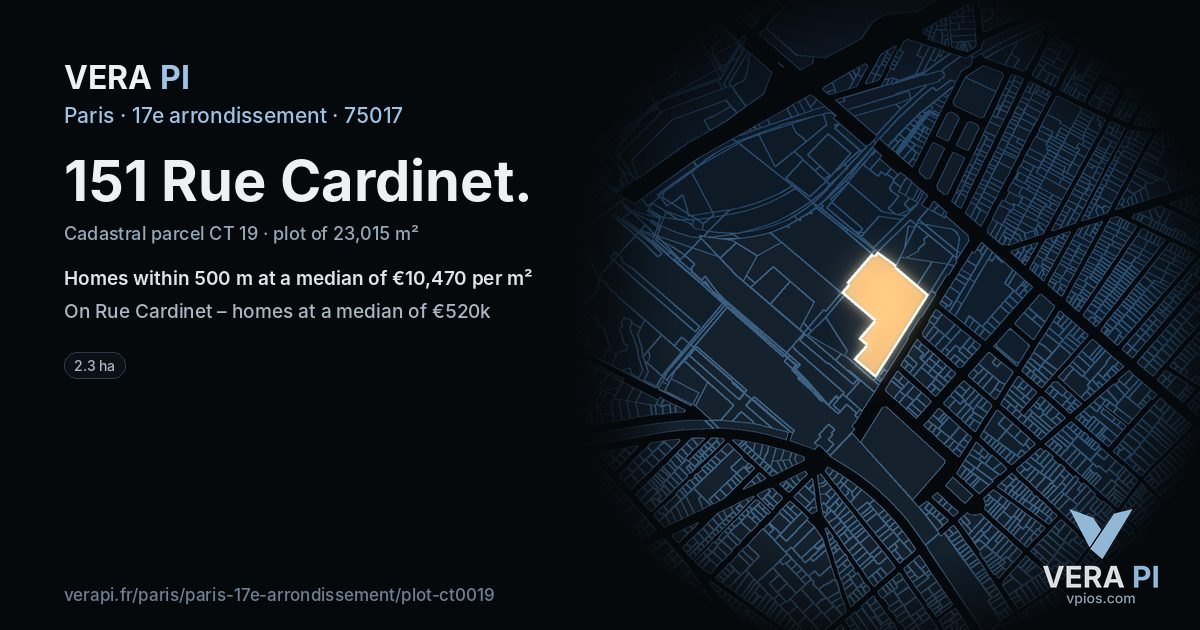 151 Rue Cardinet, 17e arrondissement at night – the plot lit, the parcels around coloured by the prices near them