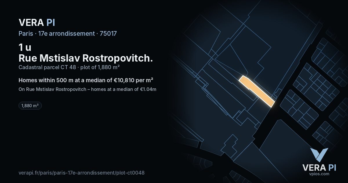 1 u Rue Mstislav Rostropovitch, 17e arrondissement at night – the plot lit, the parcels around coloured by the prices near them
