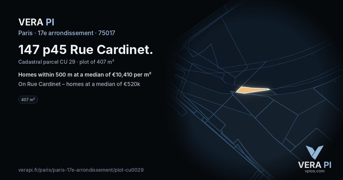 147 p45 Rue Cardinet, 17e arrondissement at night – the plot lit, the parcels around coloured by the prices near them