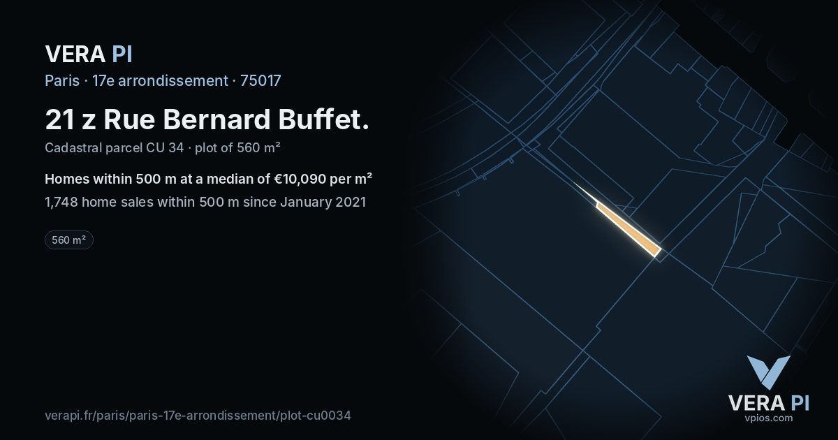 21 z Rue Bernard Buffet, 17e arrondissement at night – the plot lit, the parcels around coloured by the prices near them