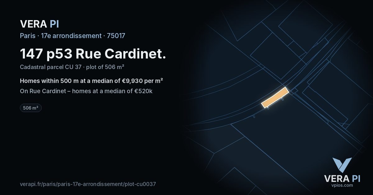 147 p53 Rue Cardinet, 17e arrondissement at night – the plot lit, the parcels around coloured by the prices near them