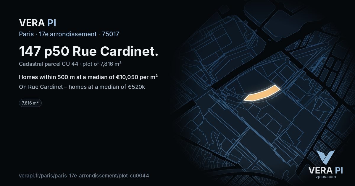 147 p50 Rue Cardinet, 17e arrondissement at night – the plot lit, the parcels around coloured by the prices near them
