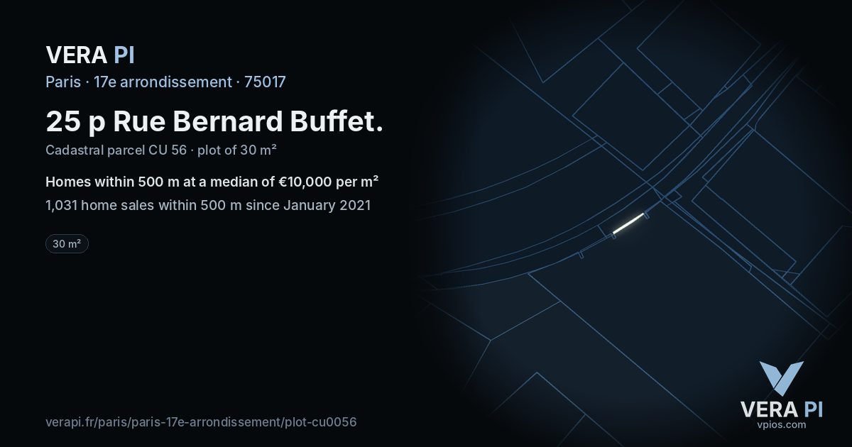 25 p Rue Bernard Buffet, 17e arrondissement at night – the plot lit, the parcels around coloured by the prices near them
