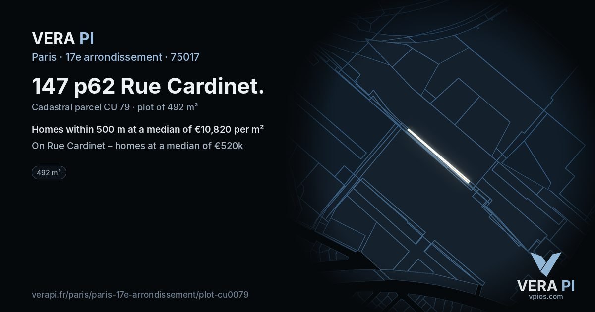 147 p62 Rue Cardinet, 17e arrondissement at night – the plot lit, the parcels around coloured by the prices near them