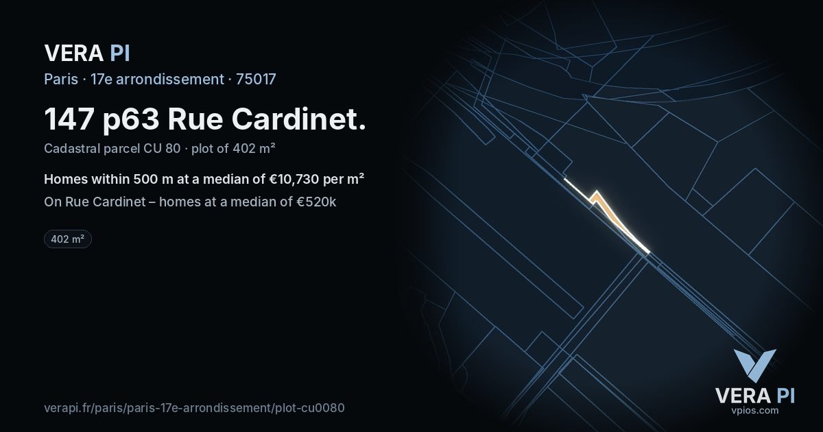 147 p63 Rue Cardinet, 17e arrondissement at night – the plot lit, the parcels around coloured by the prices near them