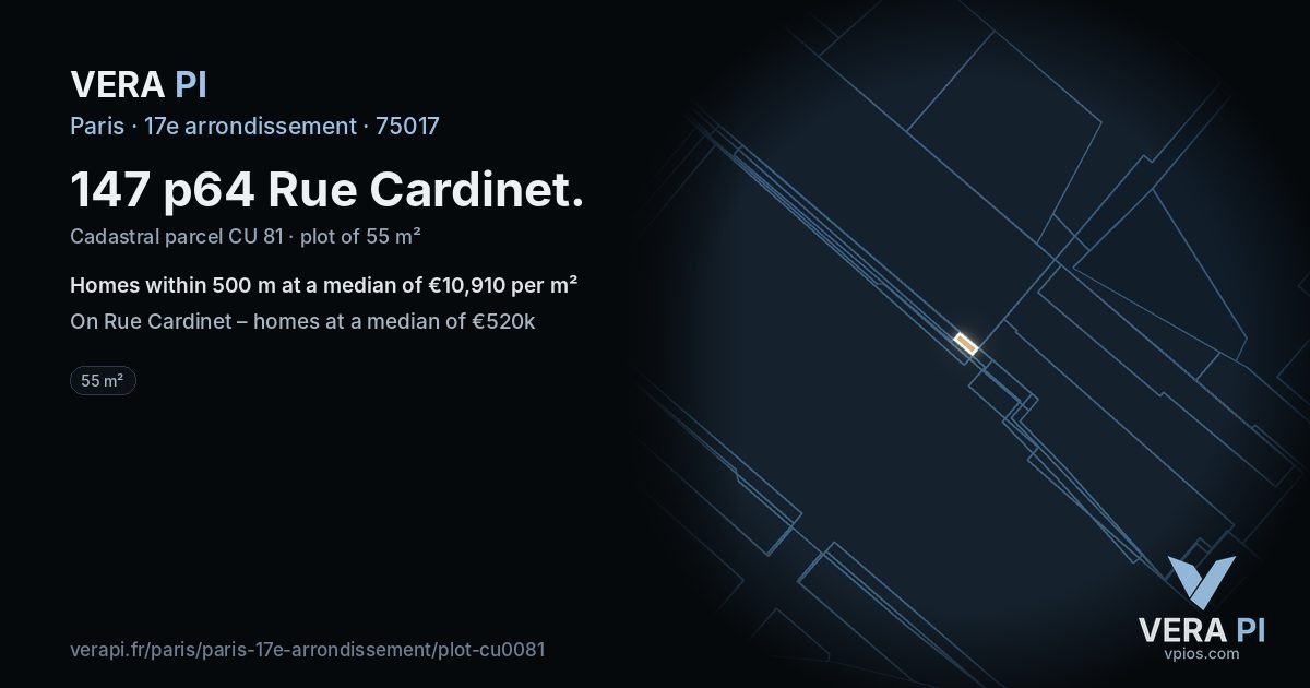 147 p64 Rue Cardinet, 17e arrondissement at night – the plot lit, the parcels around coloured by the prices near them