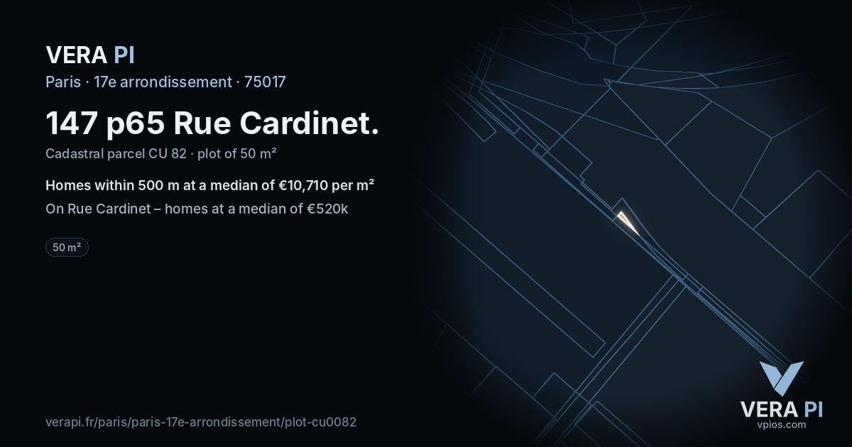 147 p65 Rue Cardinet, 17e arrondissement at night – the plot lit, the parcels around coloured by the prices near them