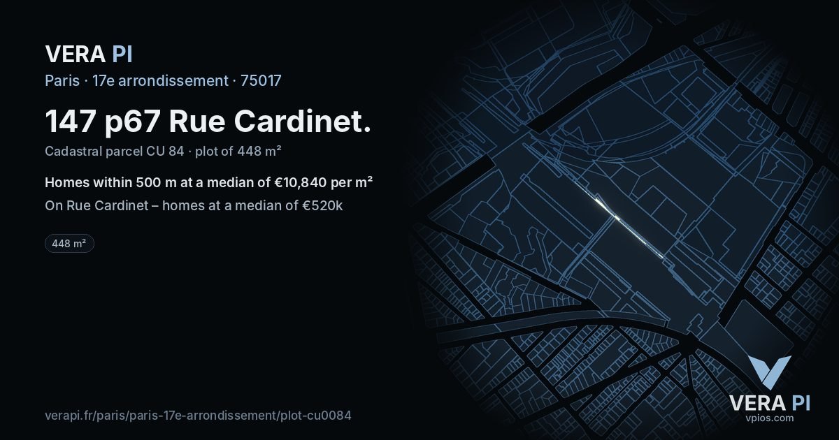147 p67 Rue Cardinet, 17e arrondissement at night – the plot lit, the parcels around coloured by the prices near them