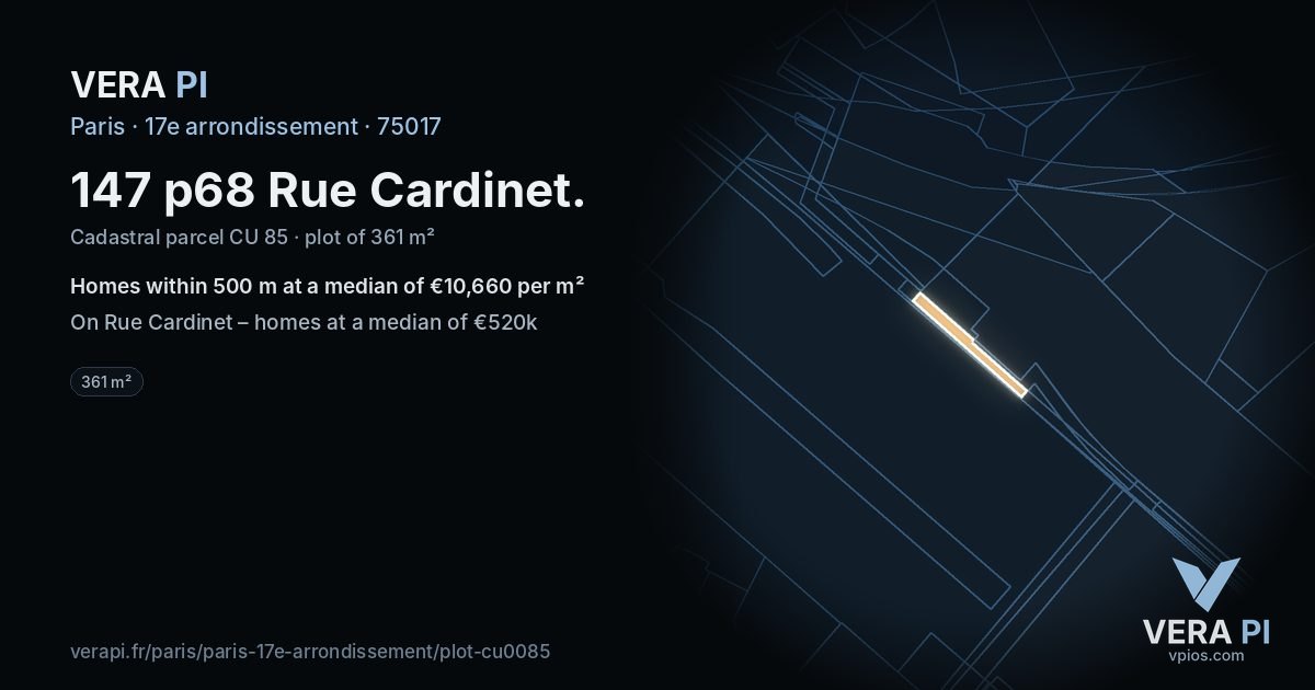 147 p68 Rue Cardinet, 17e arrondissement at night – the plot lit, the parcels around coloured by the prices near them