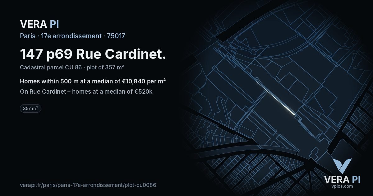 147 p69 Rue Cardinet, 17e arrondissement at night – the plot lit, the parcels around coloured by the prices near them
