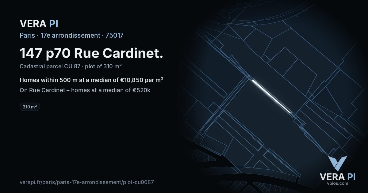 147 p70 Rue Cardinet, 17e arrondissement at night – the plot lit, the parcels around coloured by the prices near them