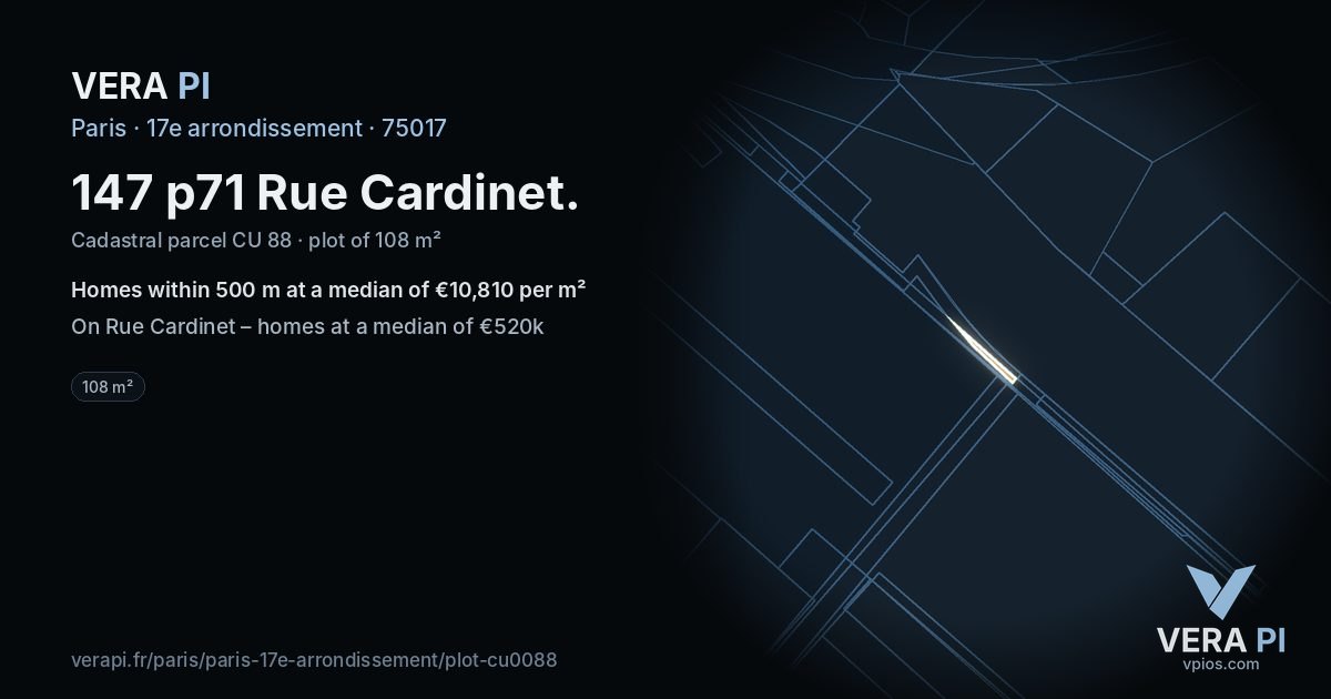 147 p71 Rue Cardinet, 17e arrondissement at night – the plot lit, the parcels around coloured by the prices near them
