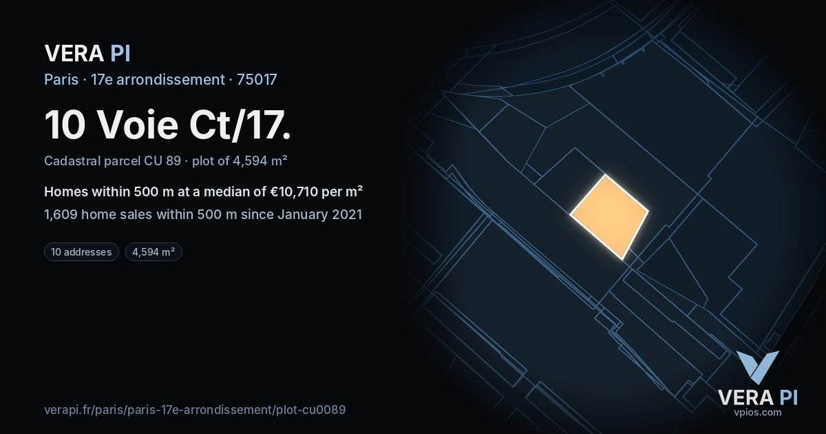 10 Voie Ct/17, 17e arrondissement at night – the plot lit, the parcels around coloured by the prices near them