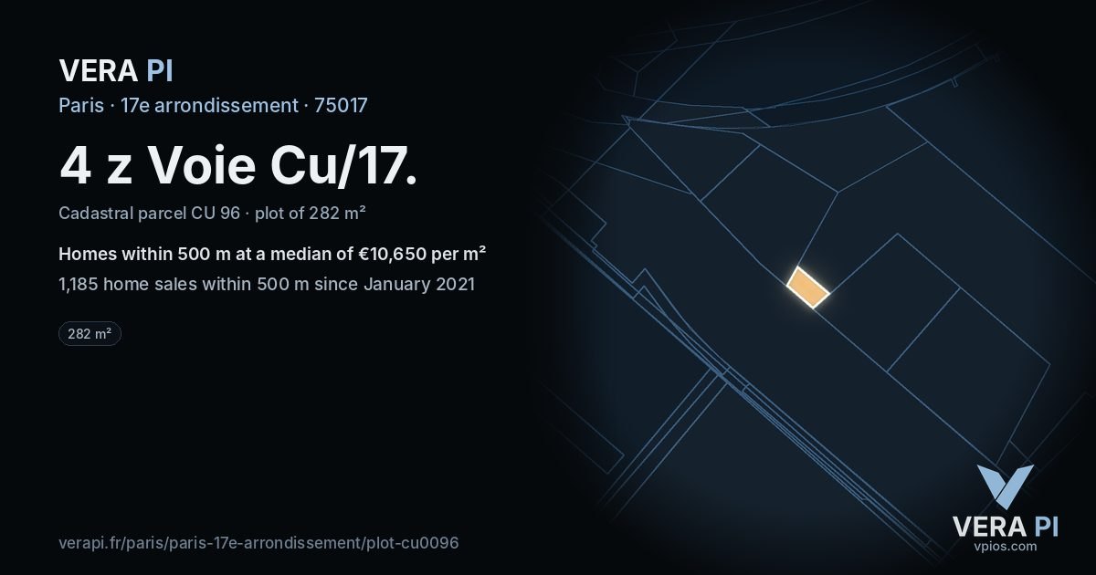4 z Voie Cu/17, 17e arrondissement at night – the plot lit, the parcels around coloured by the prices near them