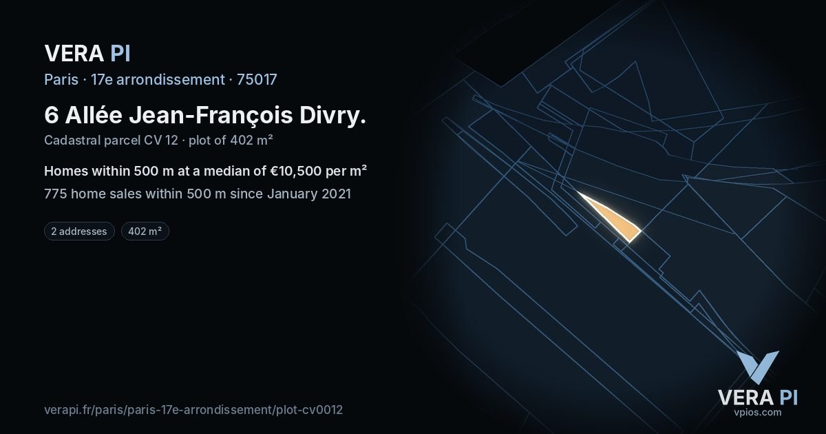 6 Allée Jean-François Divry, 17e arrondissement at night – the plot lit, the parcels around coloured by the prices near them