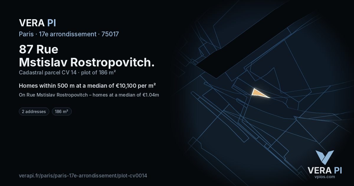 87 Rue Mstislav Rostropovitch, 17e arrondissement at night – the plot lit, the parcels around coloured by the prices near them