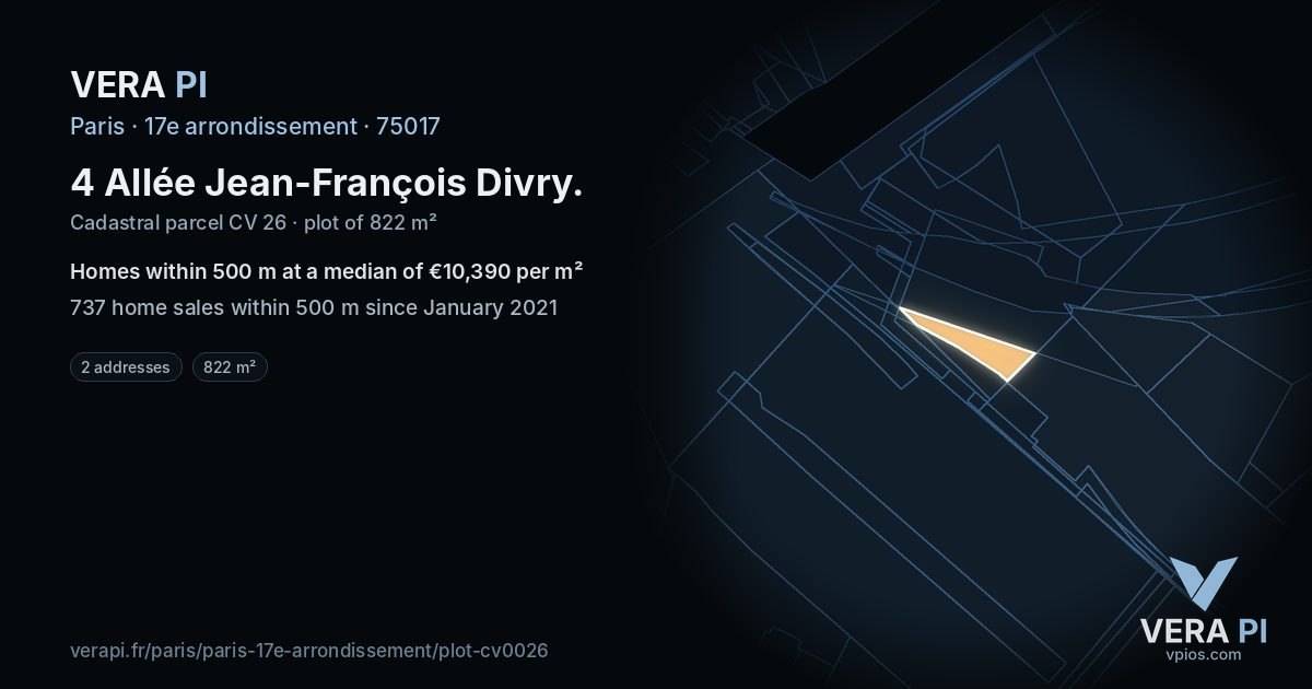 4 Allée Jean-François Divry, 17e arrondissement at night – the plot lit, the parcels around coloured by the prices near them