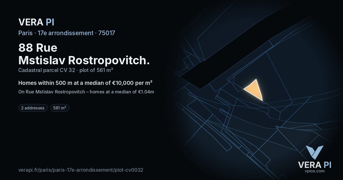 88 Rue Mstislav Rostropovitch, 17e arrondissement at night – the plot lit, the parcels around coloured by the prices near them