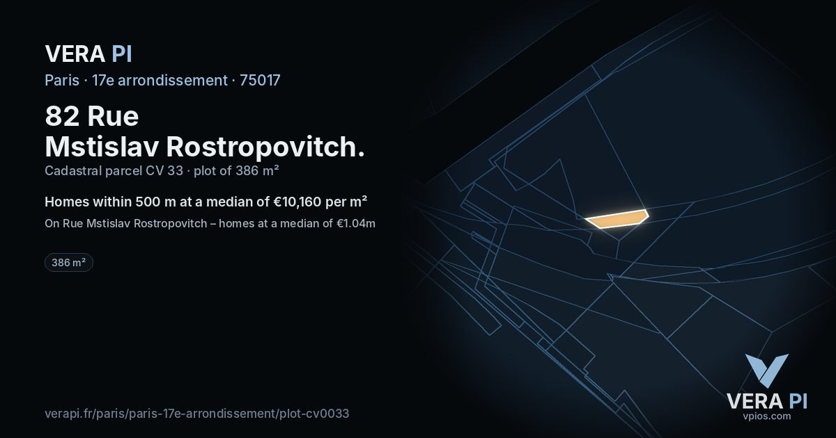 82 Rue Mstislav Rostropovitch, 17e arrondissement at night – the plot lit, the parcels around coloured by the prices near them