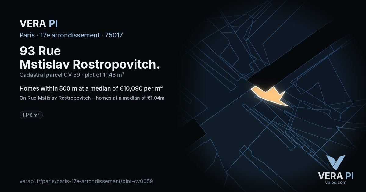 93 Rue Mstislav Rostropovitch, 17e arrondissement at night – the plot lit, the parcels around coloured by the prices near them