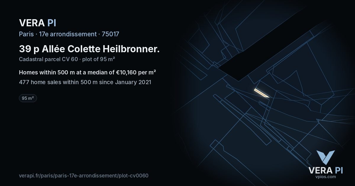 39 p Allée Colette Heilbronner, 17e arrondissement at night – the plot lit, the parcels around coloured by the prices near them