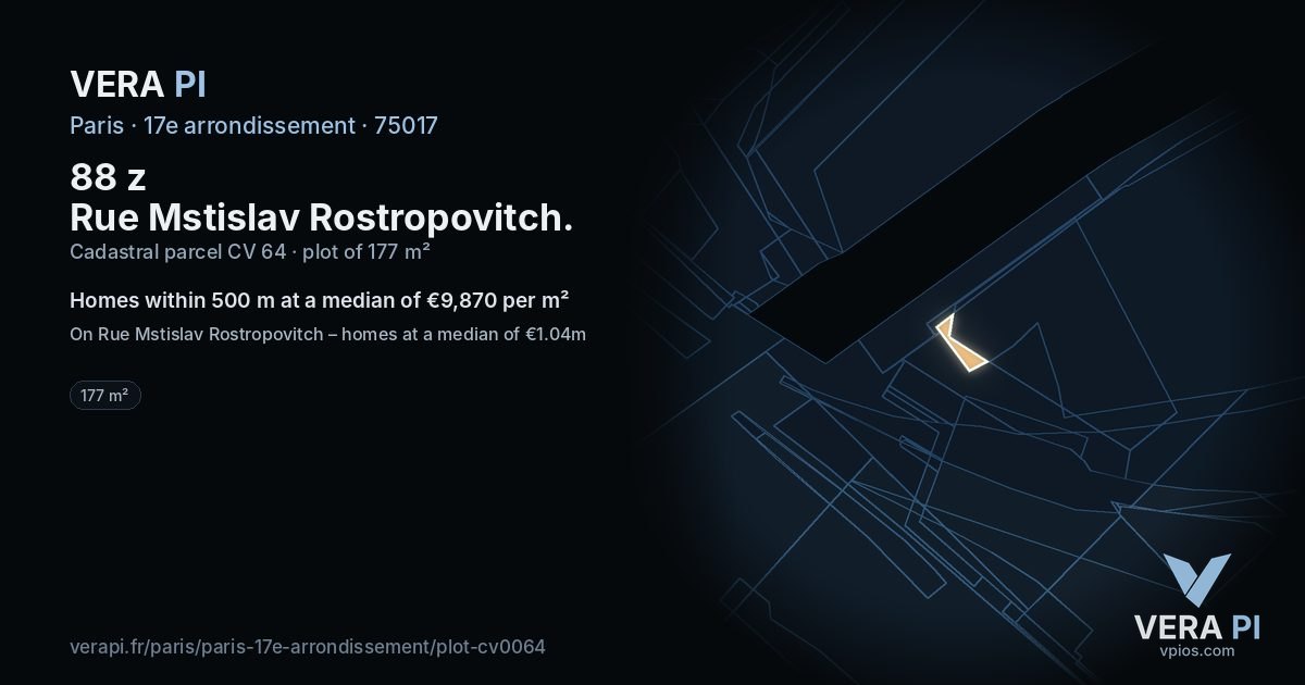 88 z Rue Mstislav Rostropovitch, 17e arrondissement at night – the plot lit, the parcels around coloured by the prices near them