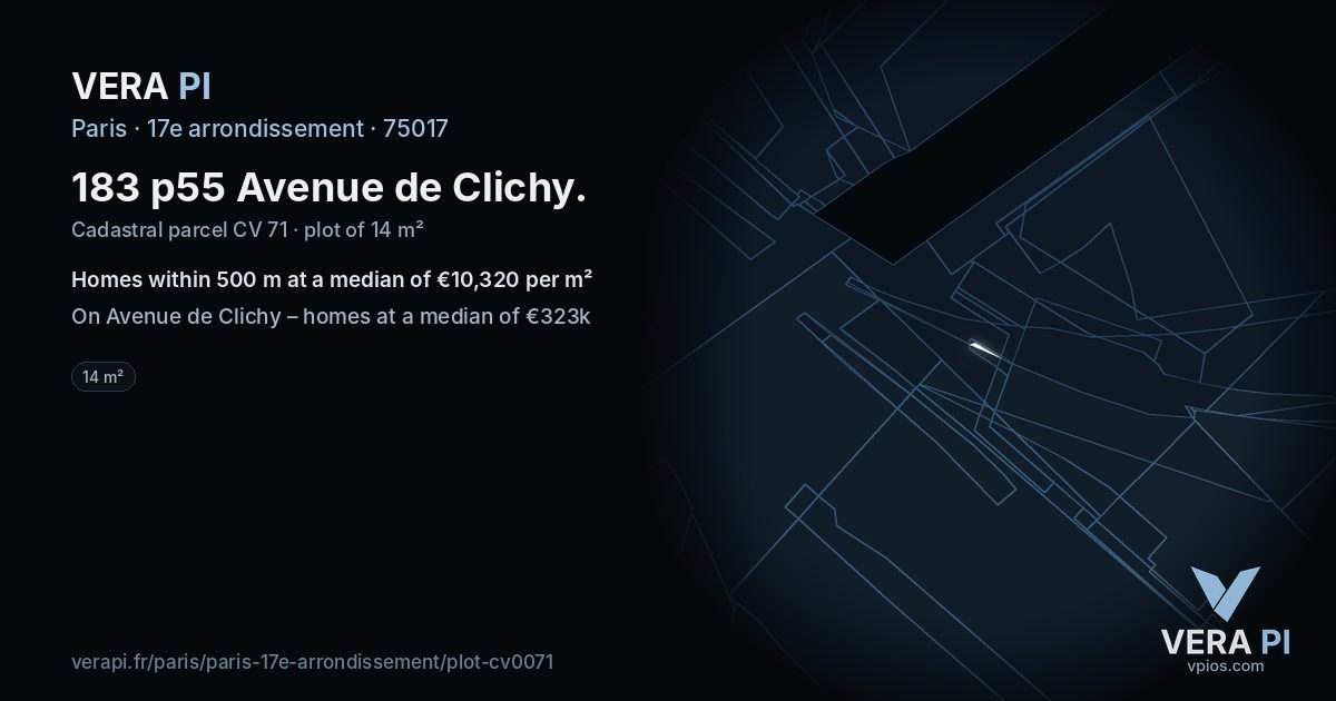 183 p55 Avenue de Clichy, 17e arrondissement at night – the plot lit, the parcels around coloured by the prices near them
