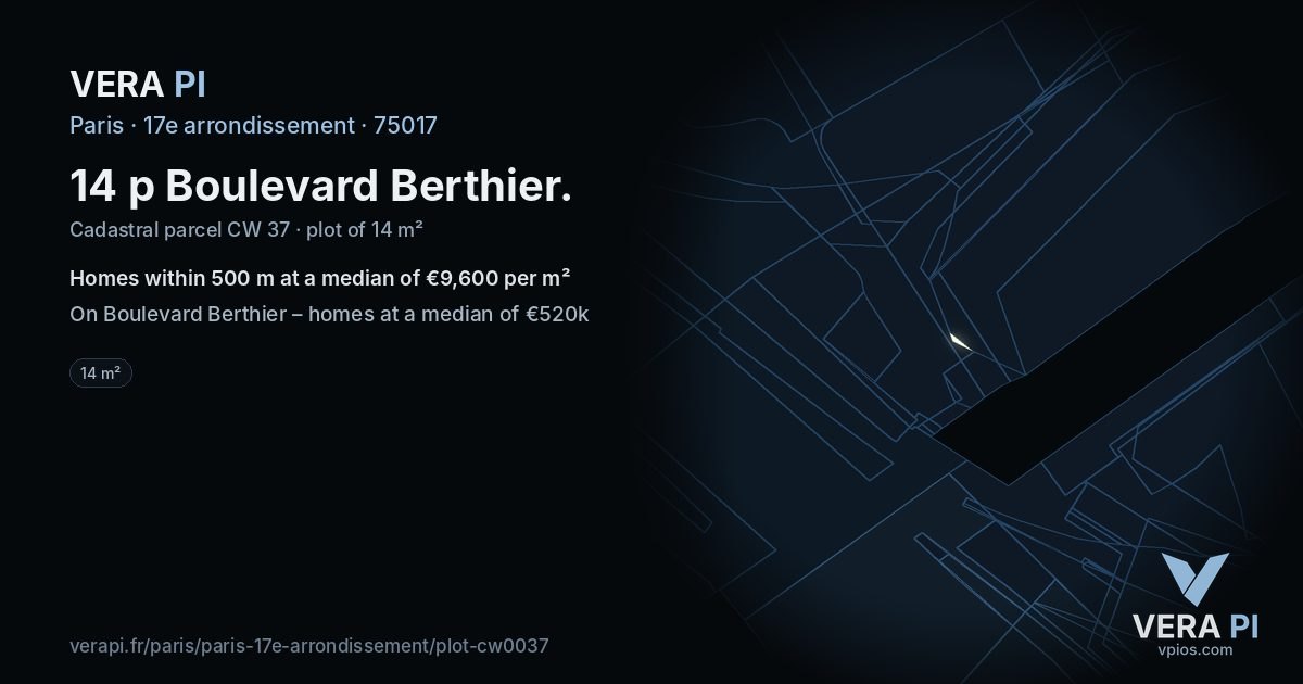 14 p Boulevard Berthier, 17e arrondissement at night – the plot lit, the parcels around coloured by the prices near them