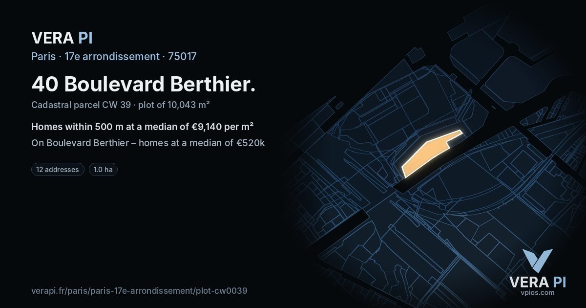 40 Boulevard Berthier, 17e arrondissement at night – the plot lit, the parcels around coloured by the prices near them