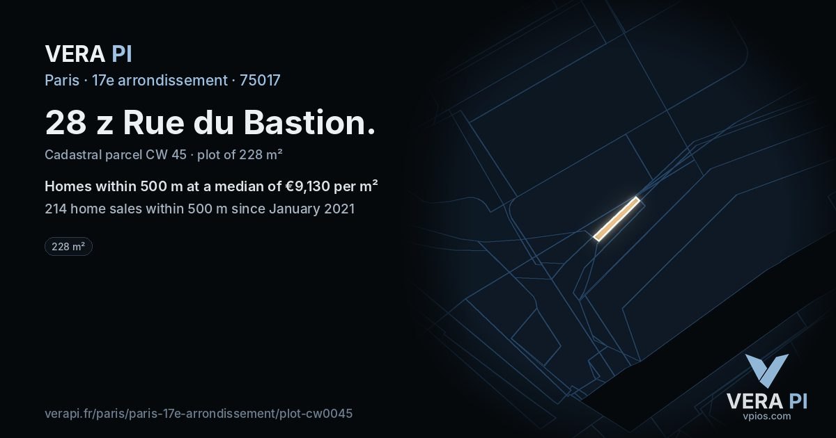 28 z Rue du Bastion, 17e arrondissement at night – the plot lit, the parcels around coloured by the prices near them