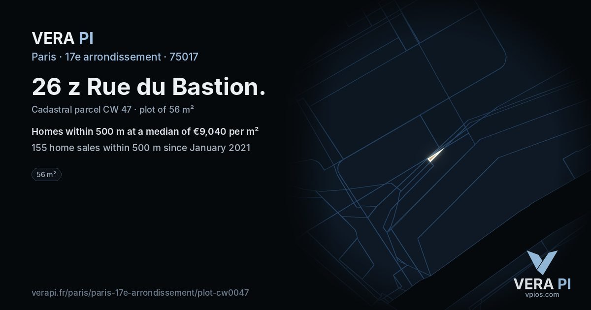 26 z Rue du Bastion, 17e arrondissement at night – the plot lit, the parcels around coloured by the prices near them