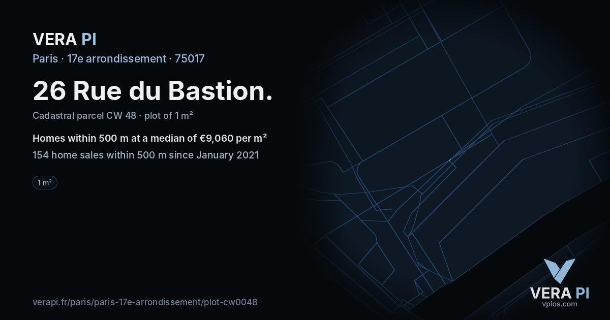 26 Rue du Bastion, 17e arrondissement at night – the plot lit, the parcels around coloured by the prices near them