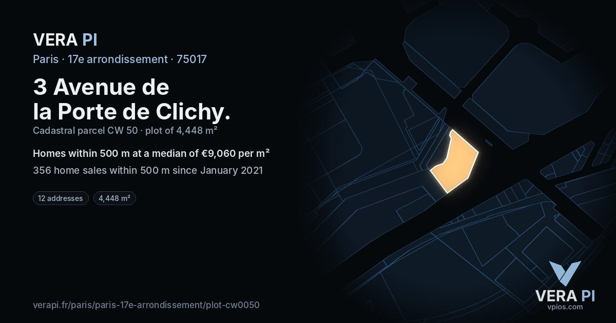 3 Avenue de la Porte de Clichy, 17e arrondissement at night – the plot lit, the parcels around coloured by the prices near them