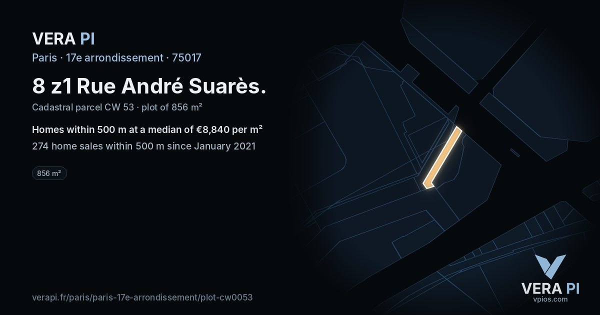 8 z1 Rue André Suarès, 17e arrondissement at night – the plot lit, the parcels around coloured by the prices near them