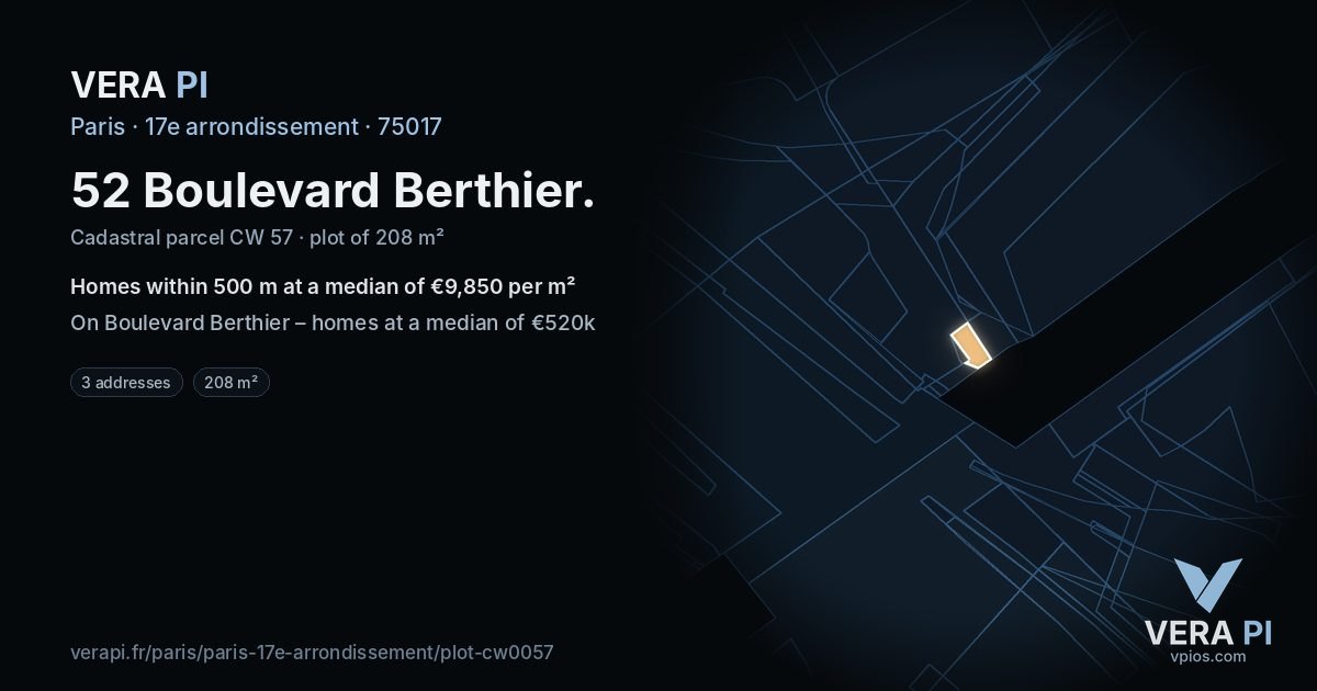 52 Boulevard Berthier, 17e arrondissement at night – the plot lit, the parcels around coloured by the prices near them