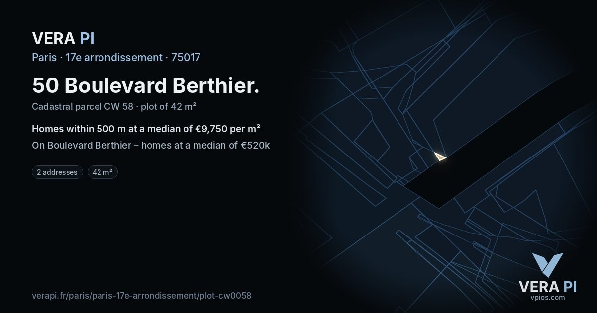 50 Boulevard Berthier, 17e arrondissement at night – the plot lit, the parcels around coloured by the prices near them